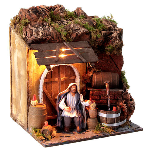 Vinaio con movimento presepe 10 cm Napoli luce e botte 3