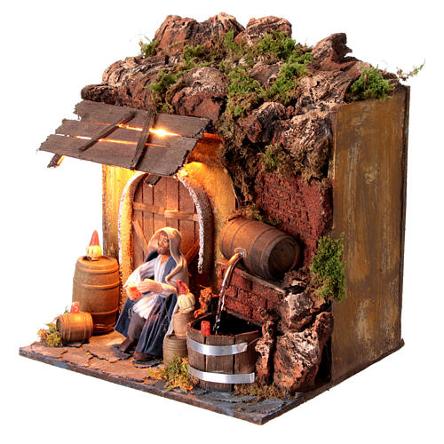 Moving nativity scene wine seller 10 cm with light and barrel 2