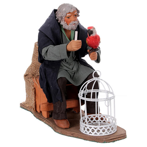 Neapolitan nativity scene moving man with parrot in cage 24 cm 3