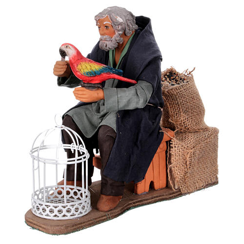 Neapolitan nativity scene moving man with parrot in cage 24 cm 4