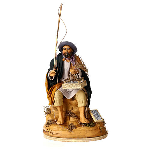 Neapolitan nativity scene moving fisherman on a rock 30 cm 1