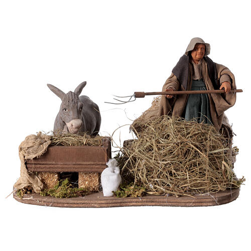 Moving farmer and donkey Neapolitan Nativity Scene 12 cm 1