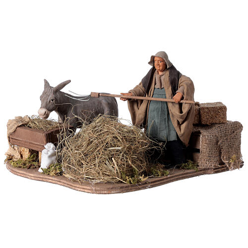 Moving Farmer and Donkey Nativity from Naples 12 cm 2