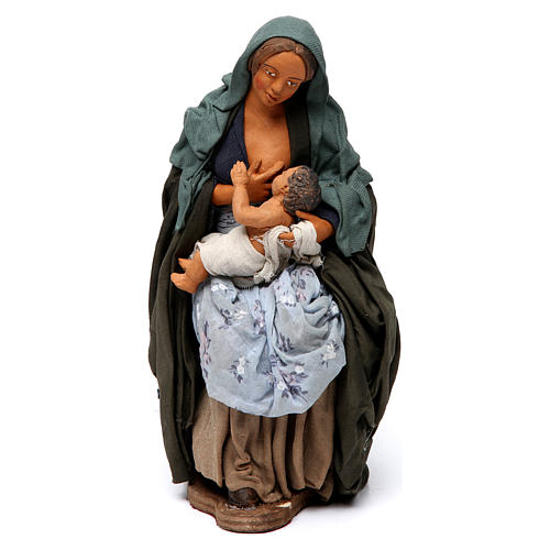 Donna che allatta il bambino presepe di Napoli 30 cm 1