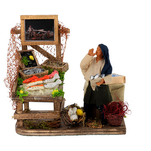 Moving fishmonger with stand Neapolitan Nativity Scene 10 cm 1