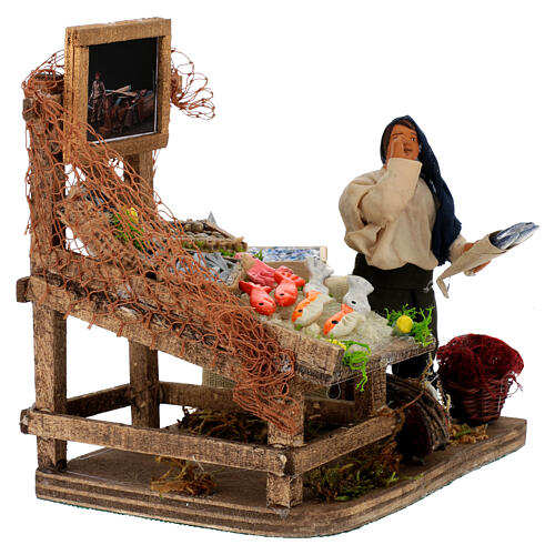 Moving fishmonger with stand Neapolitan Nativity Scene 10 cm 3