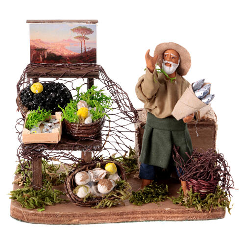 Moving Fishmonger with Stand 10 cm Nativity from Naples 1