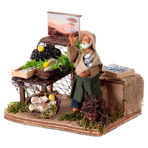Moving Fishmonger with Stand 10 cm Nativity from Naples 3
