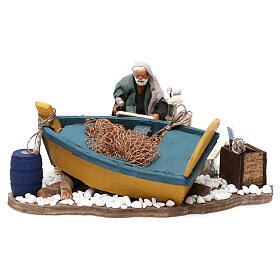 Animated Man Fixing Boat Neapolitan Nativity Scene 12 cm
