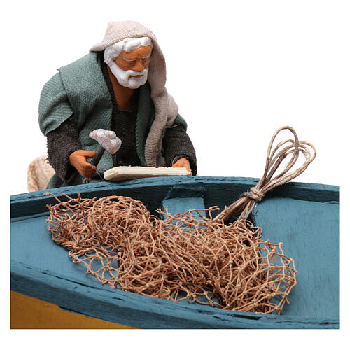 Szkutnik naprawiający łódź figurka ruchoma, szopka z Neapolu 12 cm 2