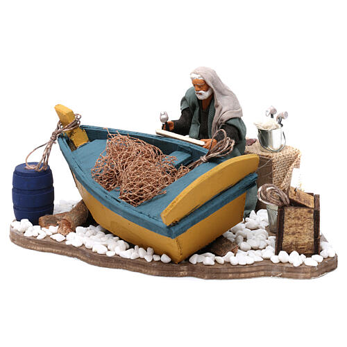 Szkutnik naprawiający łódź figurka ruchoma, szopka z Neapolu 12 cm 3