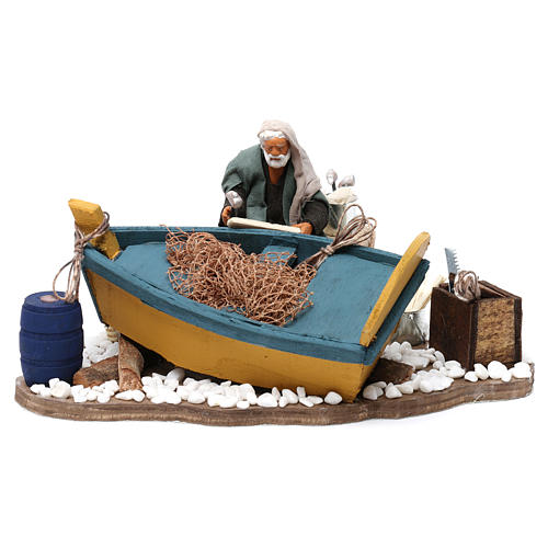 Moving Man Fixing Boat Neapolitan Nativity 12 cm 1