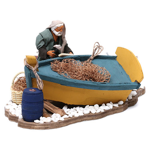 Moving Man Fixing Boat Neapolitan Nativity 12 cm 4