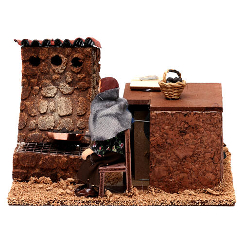 Animated roasted chestnut Seller for nativity 12 cm 2