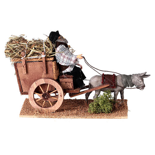 Bauer auf Karre mit Esel 12cm bewegliche Krippenfigur 1