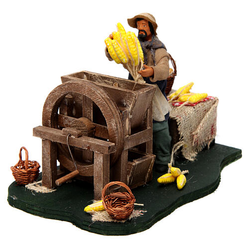 Mężczyzna z maszyną do kukurydzy ruchoma figurka do szopki neapolitańskiej 12 cm 2
