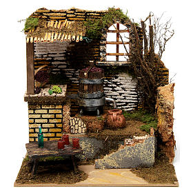 Bewegliche Krippenfiguren: Druckpresse mit Pumpe 25x25x20cm Szene für Krippe Bewegliche Krippenfiguren: Druckpresse mit Pumpe 25x25x20cm Szene für Krippe