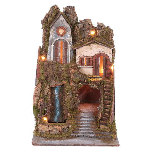 Nativity scene with lights and waterfall with movement 70x45x50 cm 1