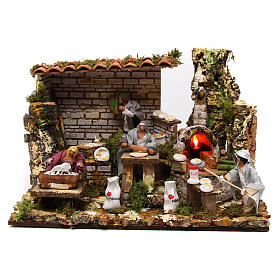 Bewegliche Krippenfiguren: Bäckerei 12cm 4 Figuren mit Licht bewegliche Krippe Szene Bewegliche Krippenfiguren: Bäckerei 12cm 4 Figuren mit Licht bewegliche Krippe Szene