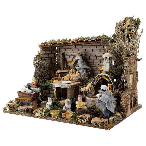 Moving Setting 4 Bread Makers with Lighted Oven 30x45x30 cm Nativity Scenery 2