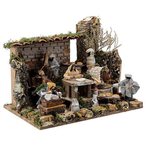 Moving Setting 4 Bread Makers with Lighted Oven 30x45x30 cm Nativity Scenery 3