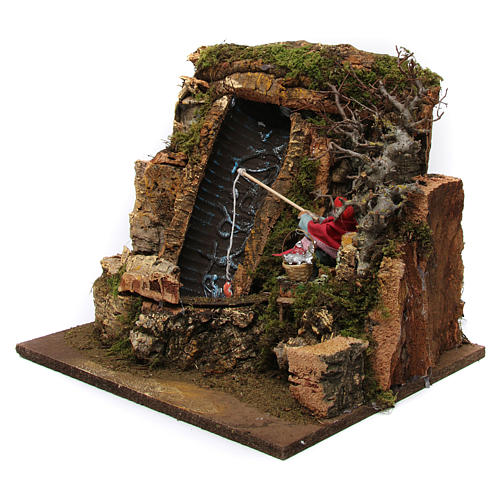 Waterfall with pump and moving fisherman for 12 cm nativity scene 2
