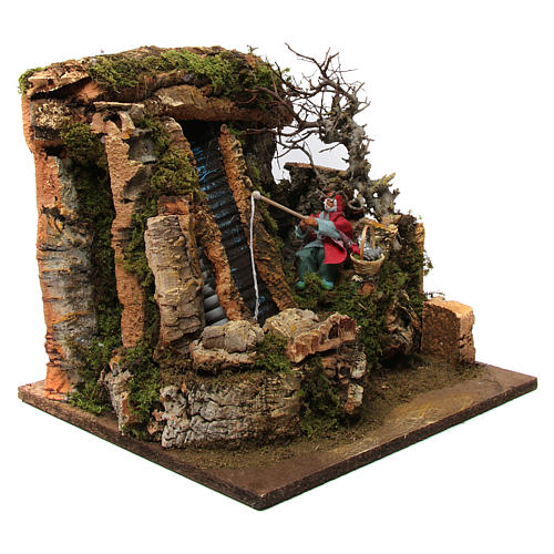 Waterfall with pump and moving fisherman for 12 cm nativity scene 3
