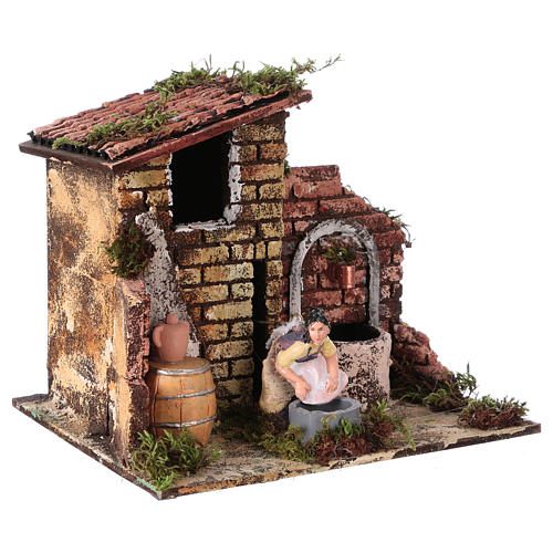 Lavandière 10 cm en mouvement et fontaine avec pompe 15x20x15 cm 3