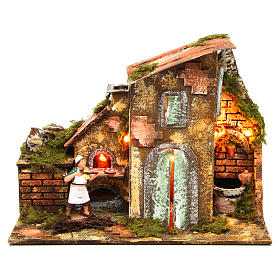 Animated pizza maker setting for Nativity Scene with lights and fountain 8 cm