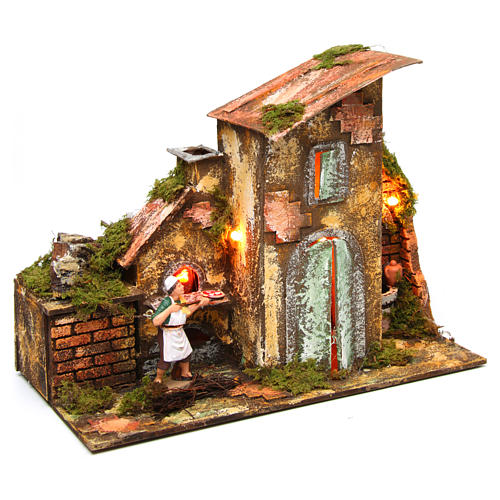 Animated pizza maker setting for Nativity Scene with lights and fountain 8 cm 3