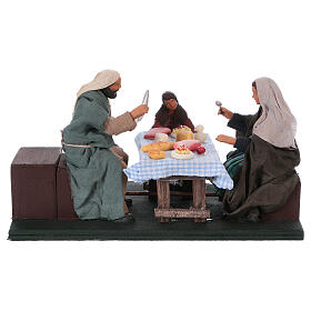 Rodzina z dzieckiem podczas kolacji, ruchoma scena szopki neapolitańskiej 12 cm