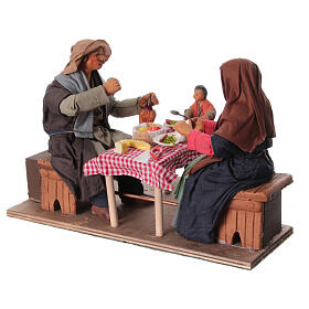 Scène famille à table avec enfant 24 cm mouvement crèche Naples