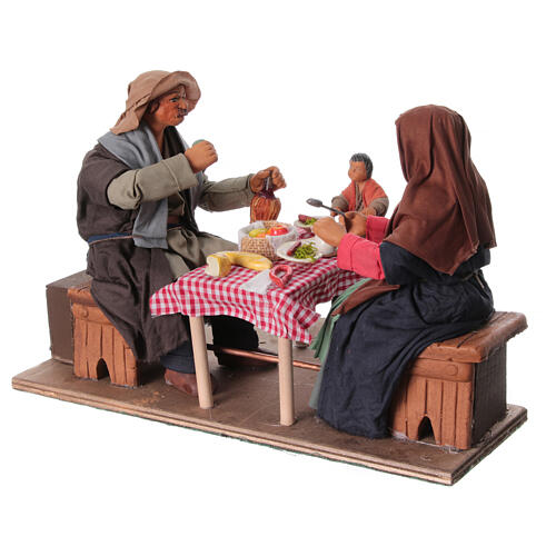 Cena família com criança jantando movimento para presépio napolitano como figuras 24 cm 2