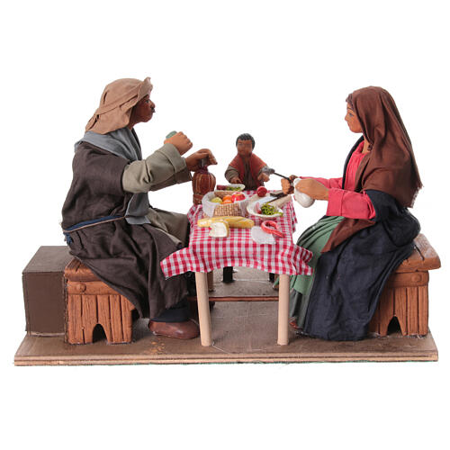 Moving Family Eating Dinner with Child 24 cm Neapolitan nativity 1
