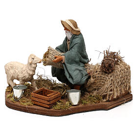 Animated man kneeling with sheep, 12 cm Neapolitan nativity