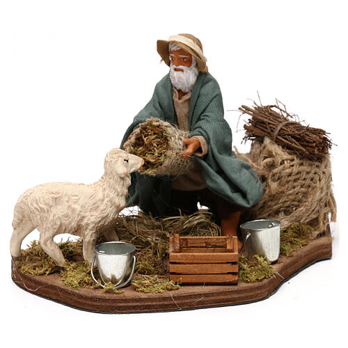 Animated man kneeling with sheep, 12 cm Neapolitan nativity 1