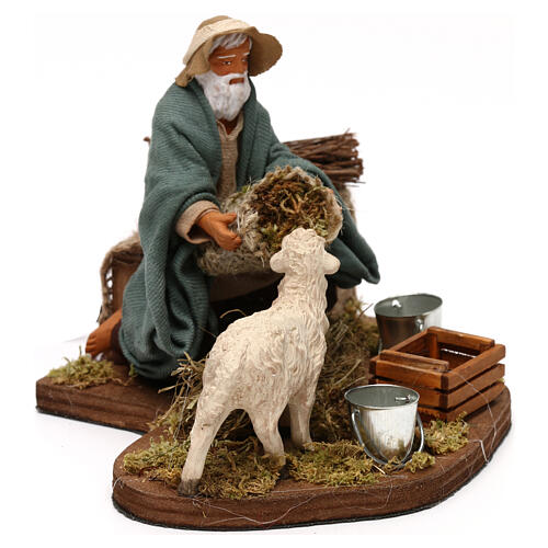 Animated man kneeling with sheep, 12 cm Neapolitan nativity 3