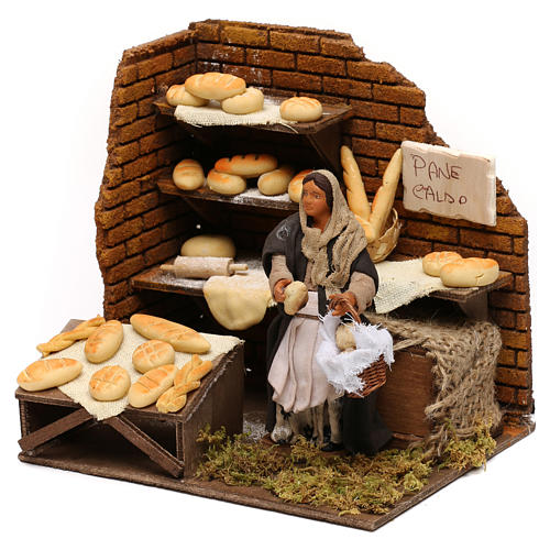 Bread shop with moving figurine, 12 cm Neapolitan nativity 3