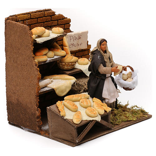 Bread shop with moving figurine, 12 cm Neapolitan nativity 4
