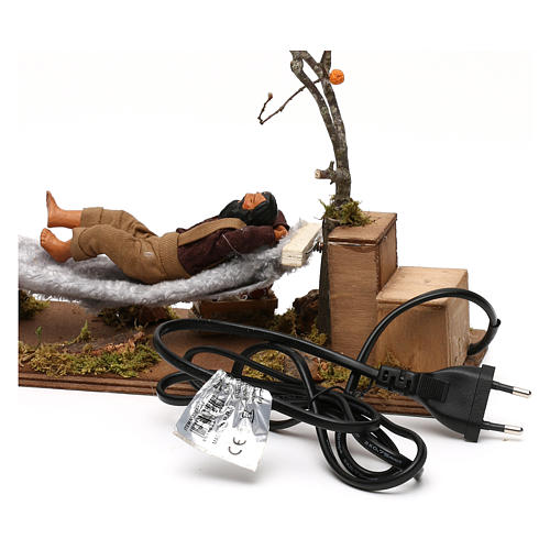 Homem adormecido numa cama de rede movimento presépio napolitano com figuras de 12 cm altura média 5