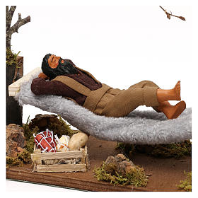 Sleeping man on hammock, 12 cm moving Neapolitan nativity