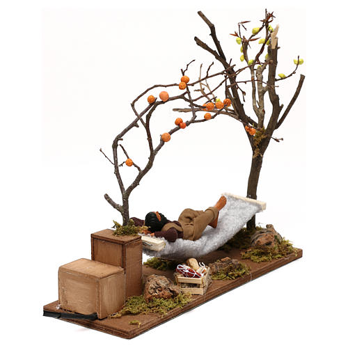 Sleeping man on hammock, 12 cm moving Neapolitan nativity 4