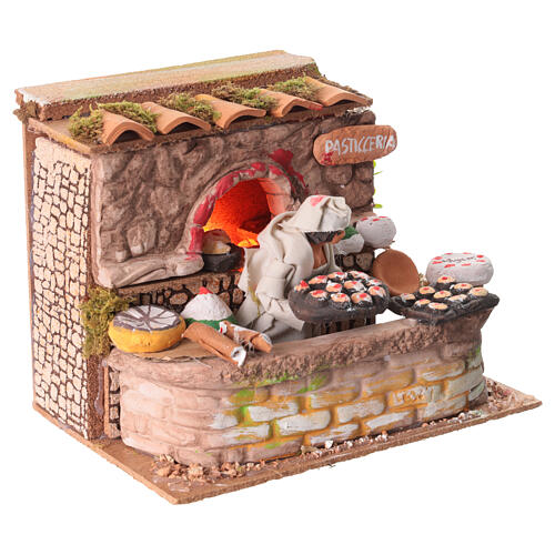 Bäckerei Geschäft 12cm mit Feuereffekt bewegliche Krippenfigur 3