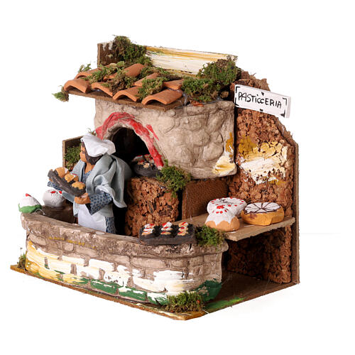Animated bakery shop setting with oven lights, 12 cm nativity 2