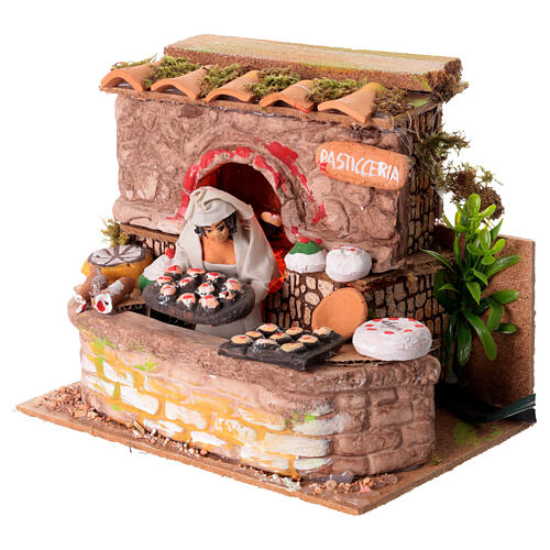 Ambientazione pasticceria forno personaggio movimento luci presepi 12 cm 2