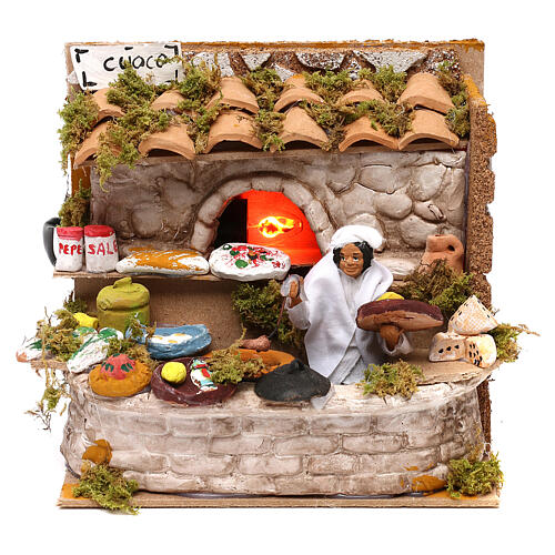 Animated chef scene with oven lights 12 cm nativity scene 1