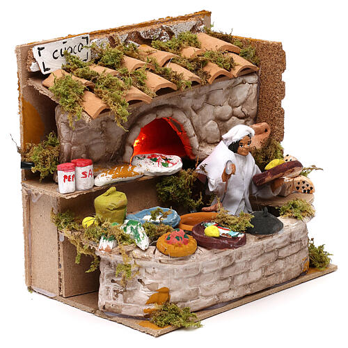 Animated chef scene with oven lights 12 cm nativity scene 3