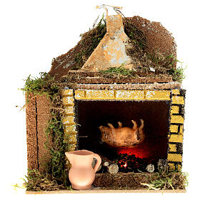Roasting pig over fire scene with flame effect 20x15x10 cm, 10 cm nativity
