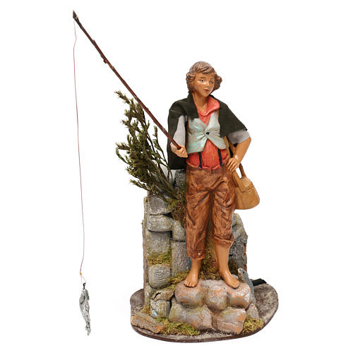 Pescador Fontanini con caña de pescar y movimiento belén 19 cm 1
