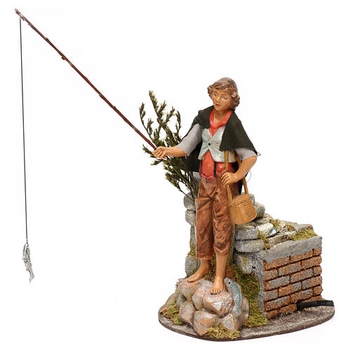 Pescador Fontanini com vara de pesca e movimento para presépio com figuras de 19 cm de altura média 2